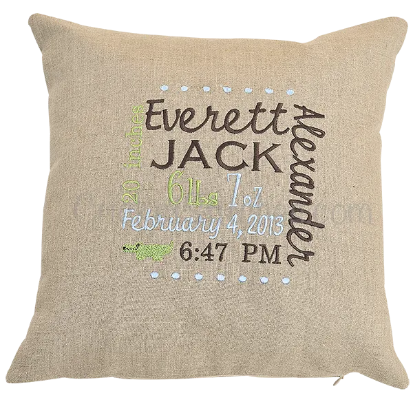 Embroidered Birth Announcement Pillow