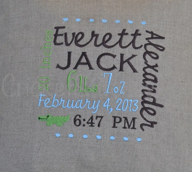Embroidered Birth Announcement Pillow
