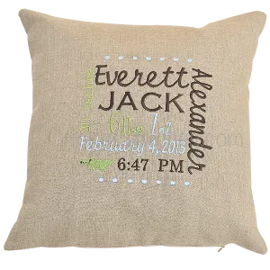 Embroidered Birth Announcement Pillow