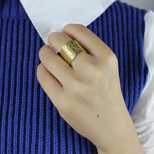 Engraved Gold Monogrammed Cuff Ring