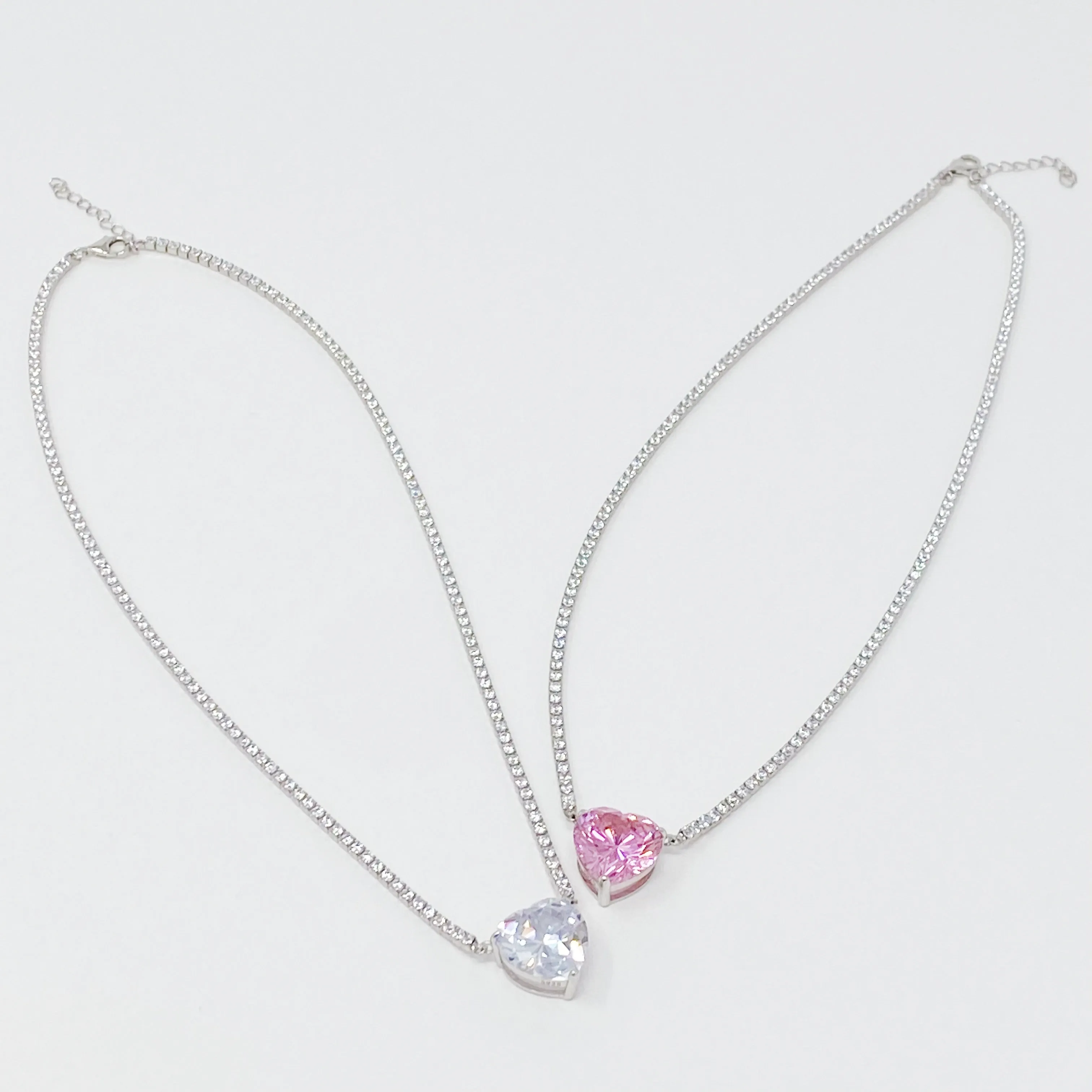 Firing Heart Sterling Silver Tennis Necklace