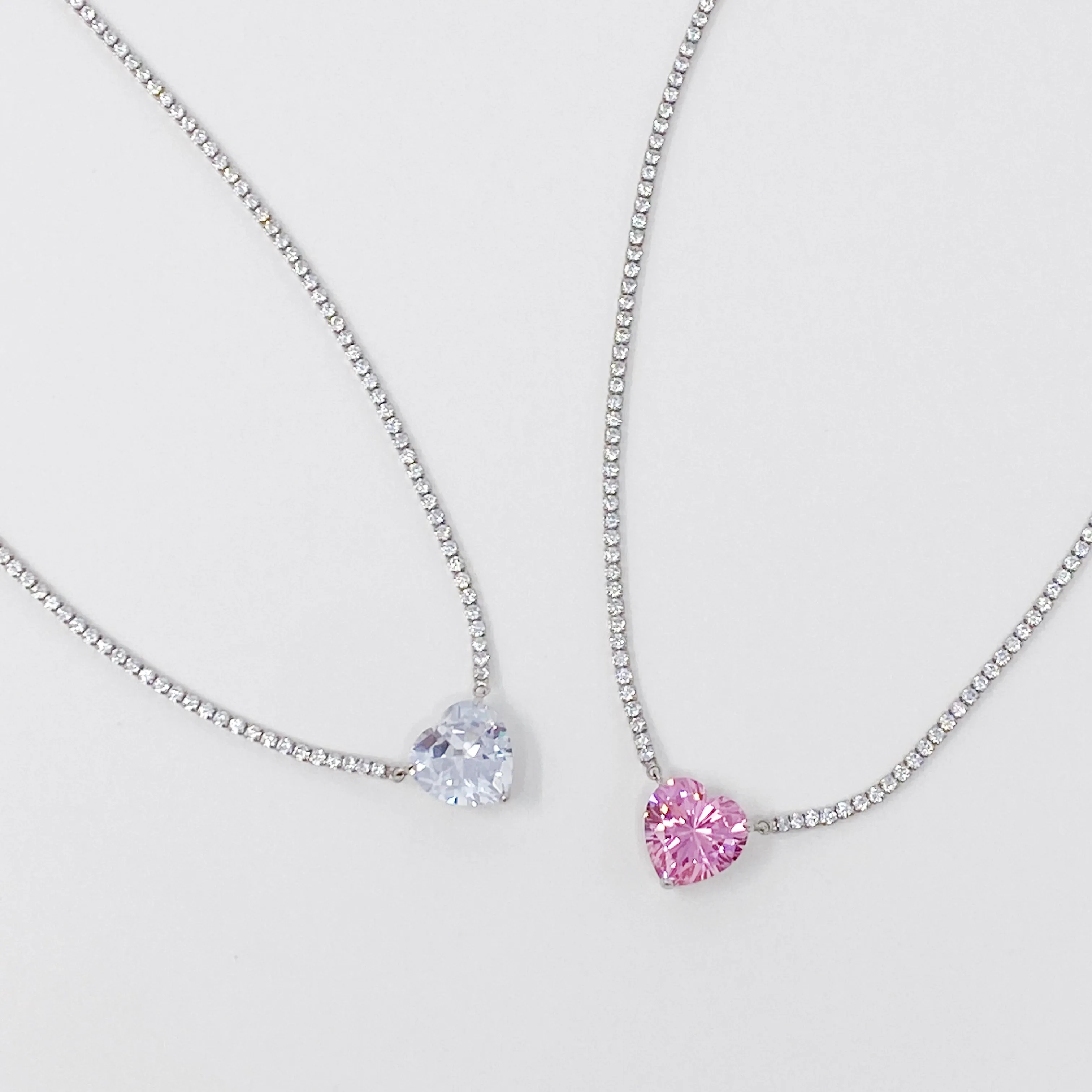 Firing Heart Sterling Silver Tennis Necklace