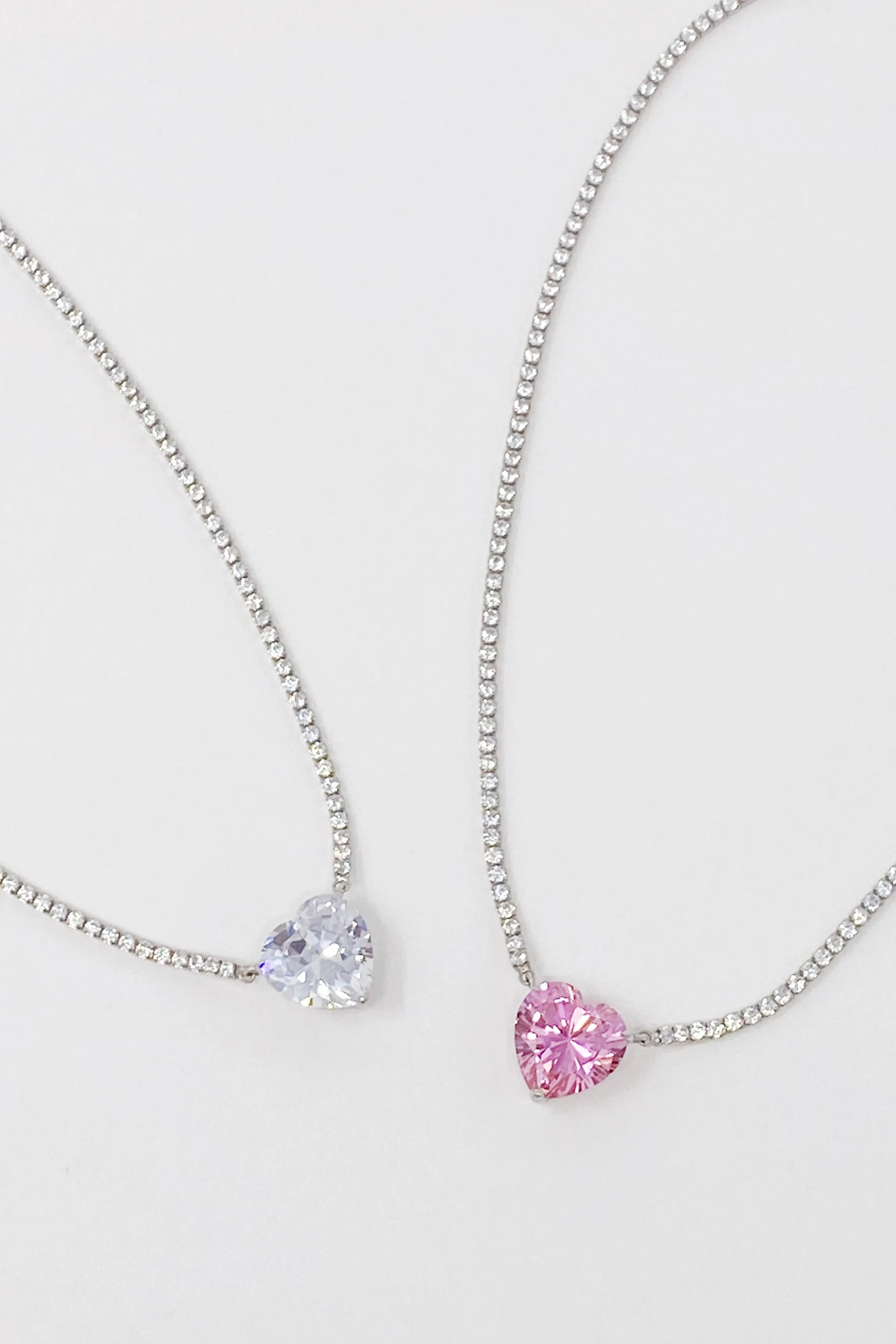 Firing Heart Sterling Silver Tennis Necklace