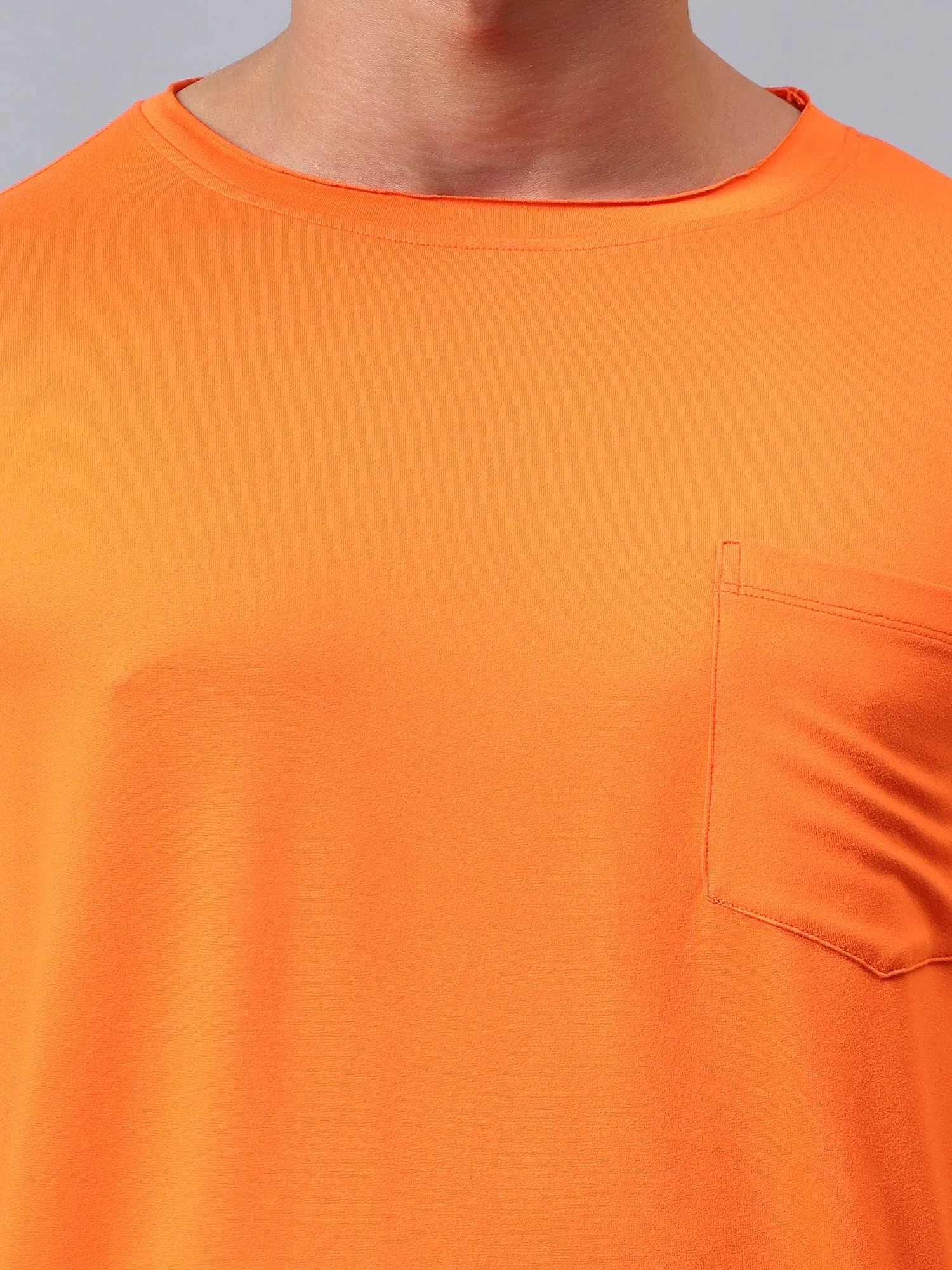 Fitkin men's orange raw edge neck style long sleeevs t-shirt