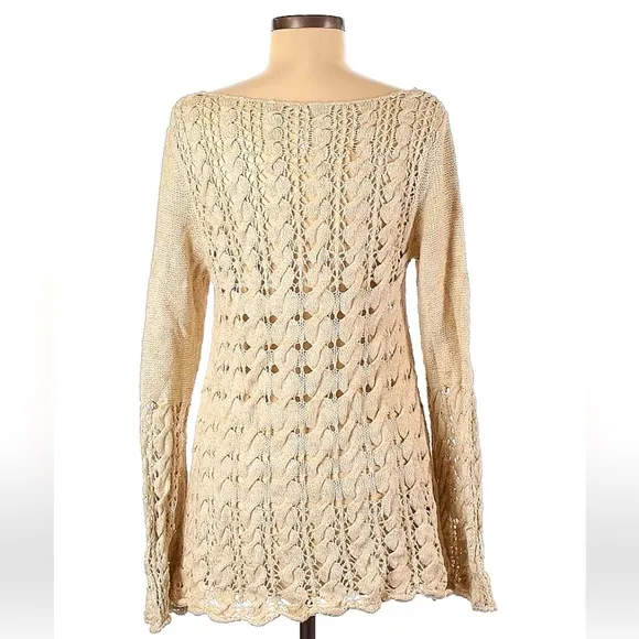 Free People Crochet Cable Wide Knit Bell Sleeve Sweater