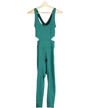 Free People Green Movement Cut Side Cross Strap Activewear Jumpsuit UK S