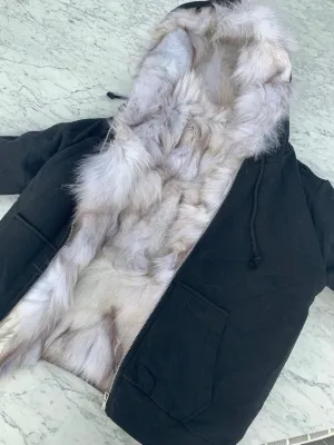 Fur Lined Hoodie in Black