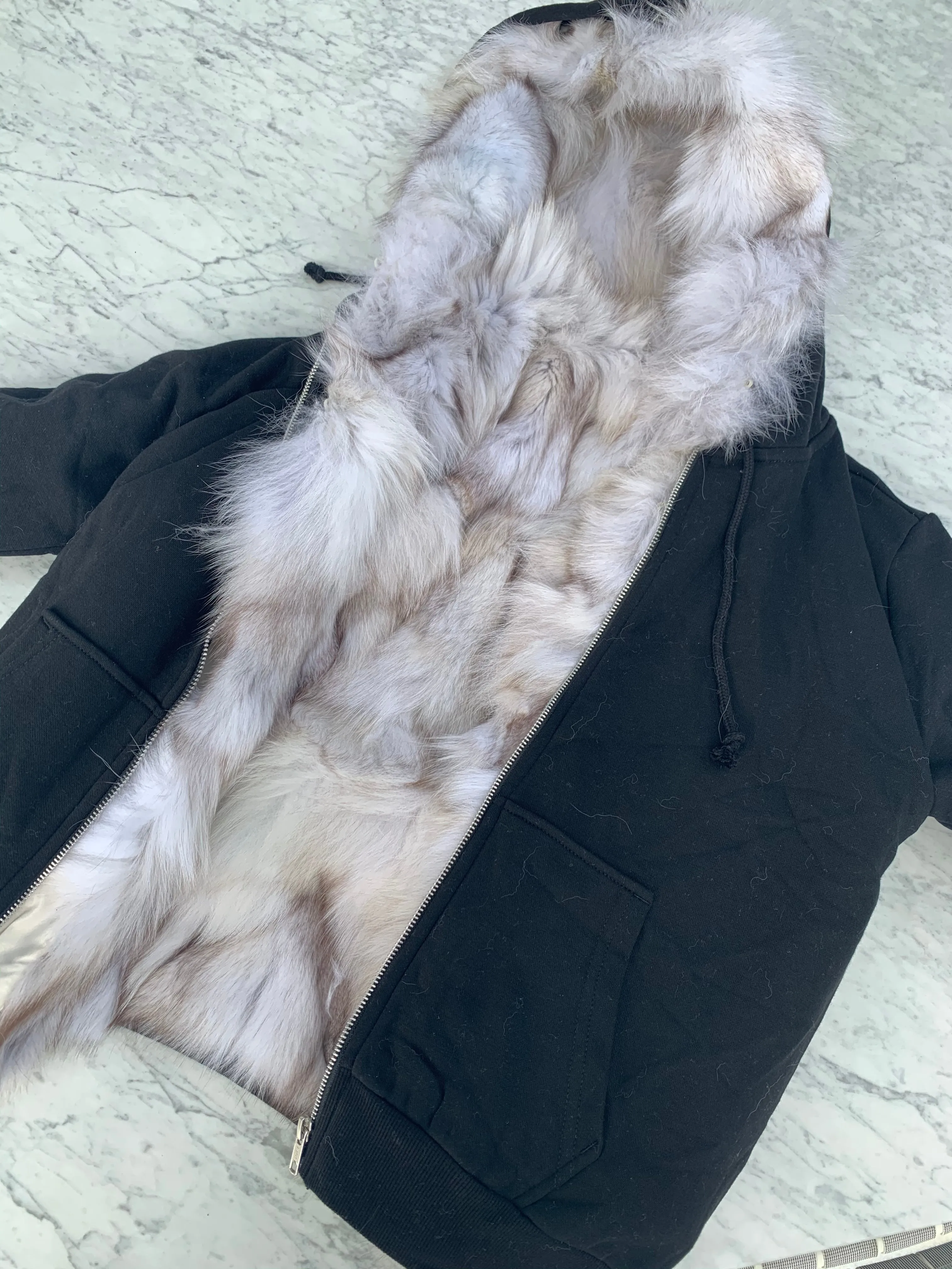 Fur Lined Hoodie in Black