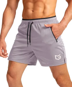 G Gradual Men's Running Shorts with Zipper Pockets Quick Dry Gym Athletic Workout 5" Shorts for Men (Light Grey)