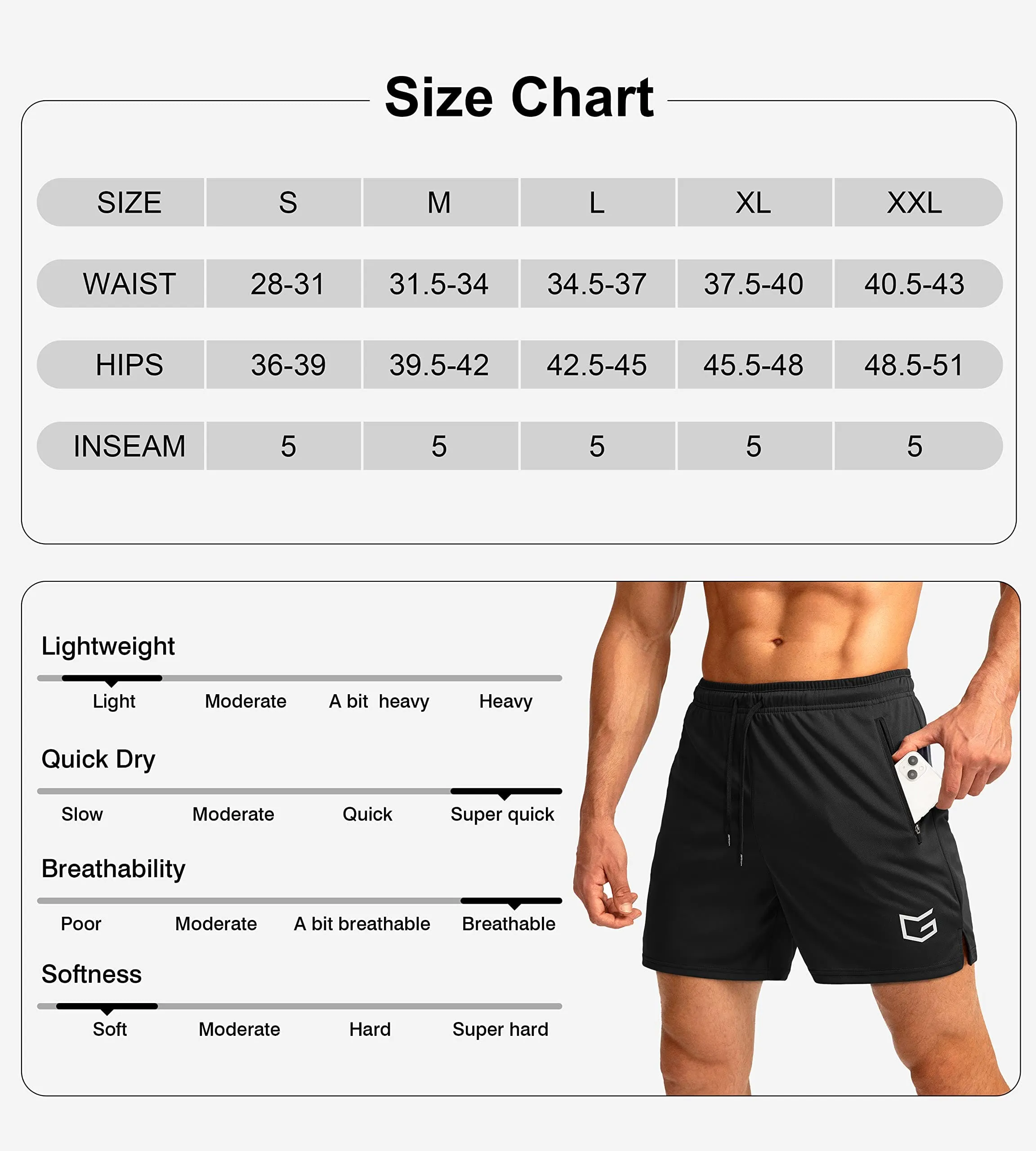 G Gradual Men's Running Shorts with Zipper Pockets Quick Dry Gym Athletic Workout 5" Shorts for Men (Light Grey)