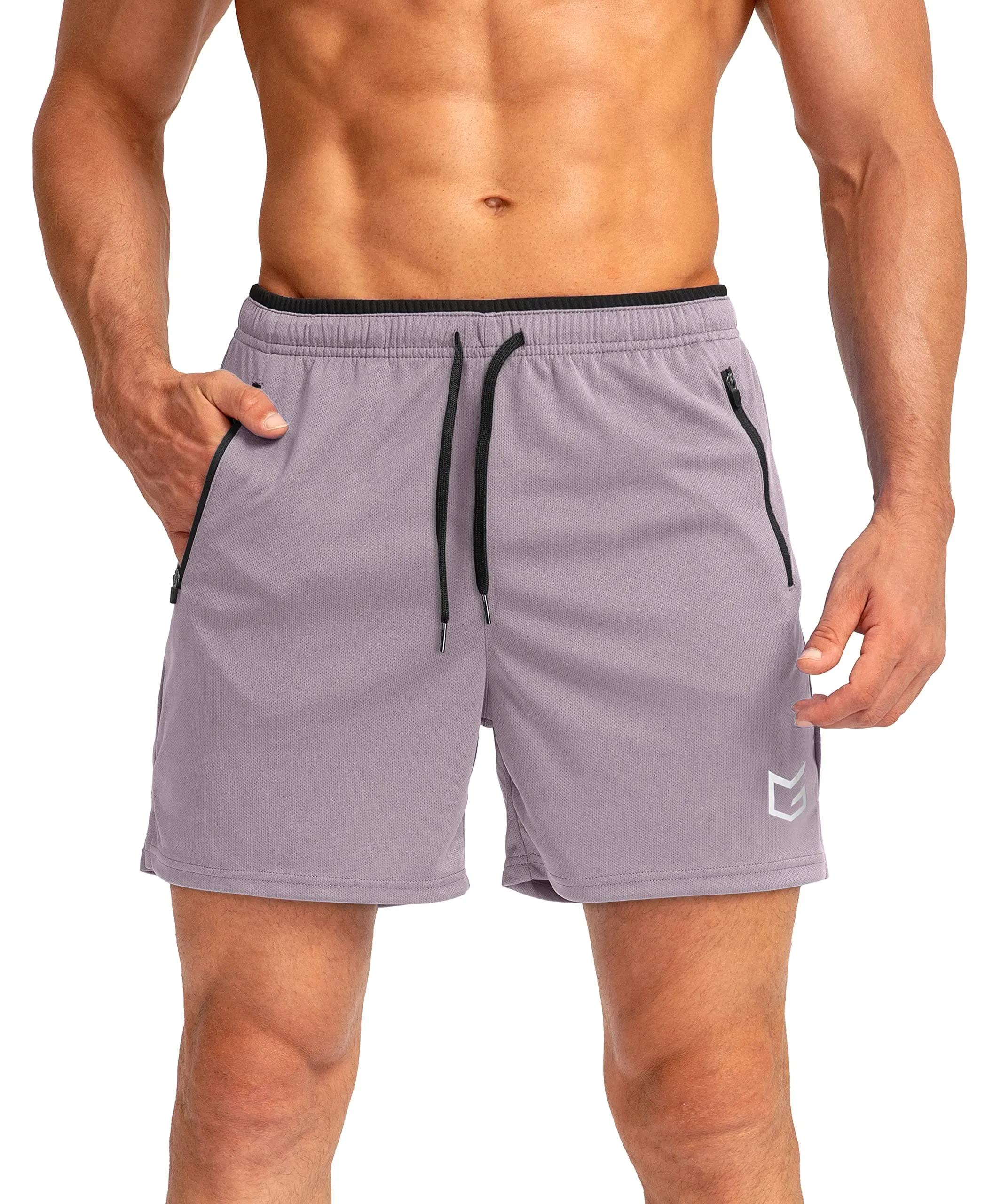 G Gradual Men's Running Shorts with Zipper Pockets Quick Dry Gym Athletic Workout 5" Shorts for Men (Light Grey)