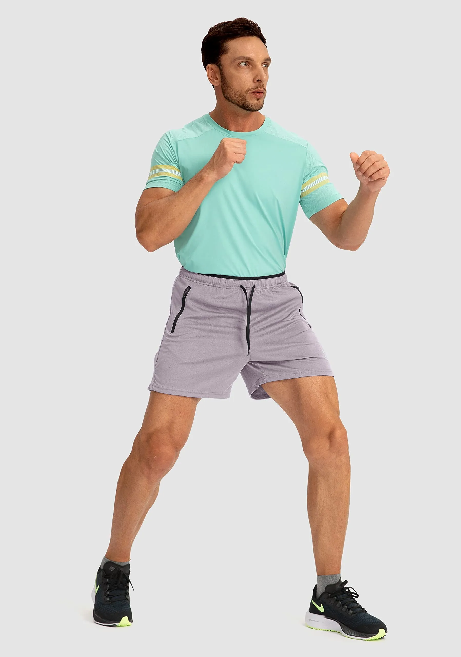G Gradual Men's Running Shorts with Zipper Pockets Quick Dry Gym Athletic Workout 5" Shorts for Men (Light Grey)
