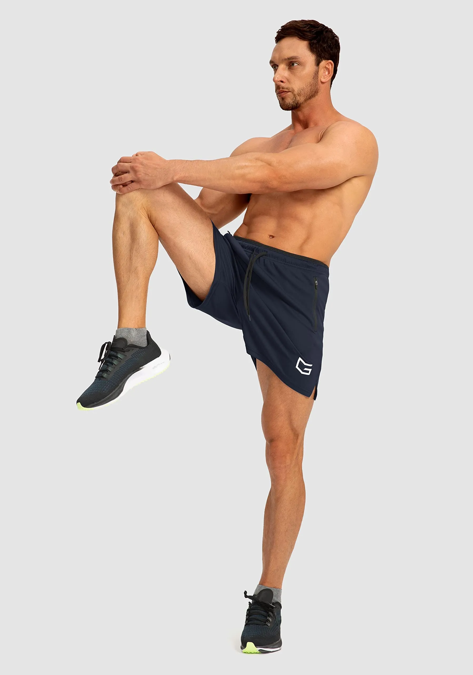 G Gradual Men's Running Shorts with Zipper Pockets Quick Dry Gym Athletic Workout 5" Shorts for Men (Navy)