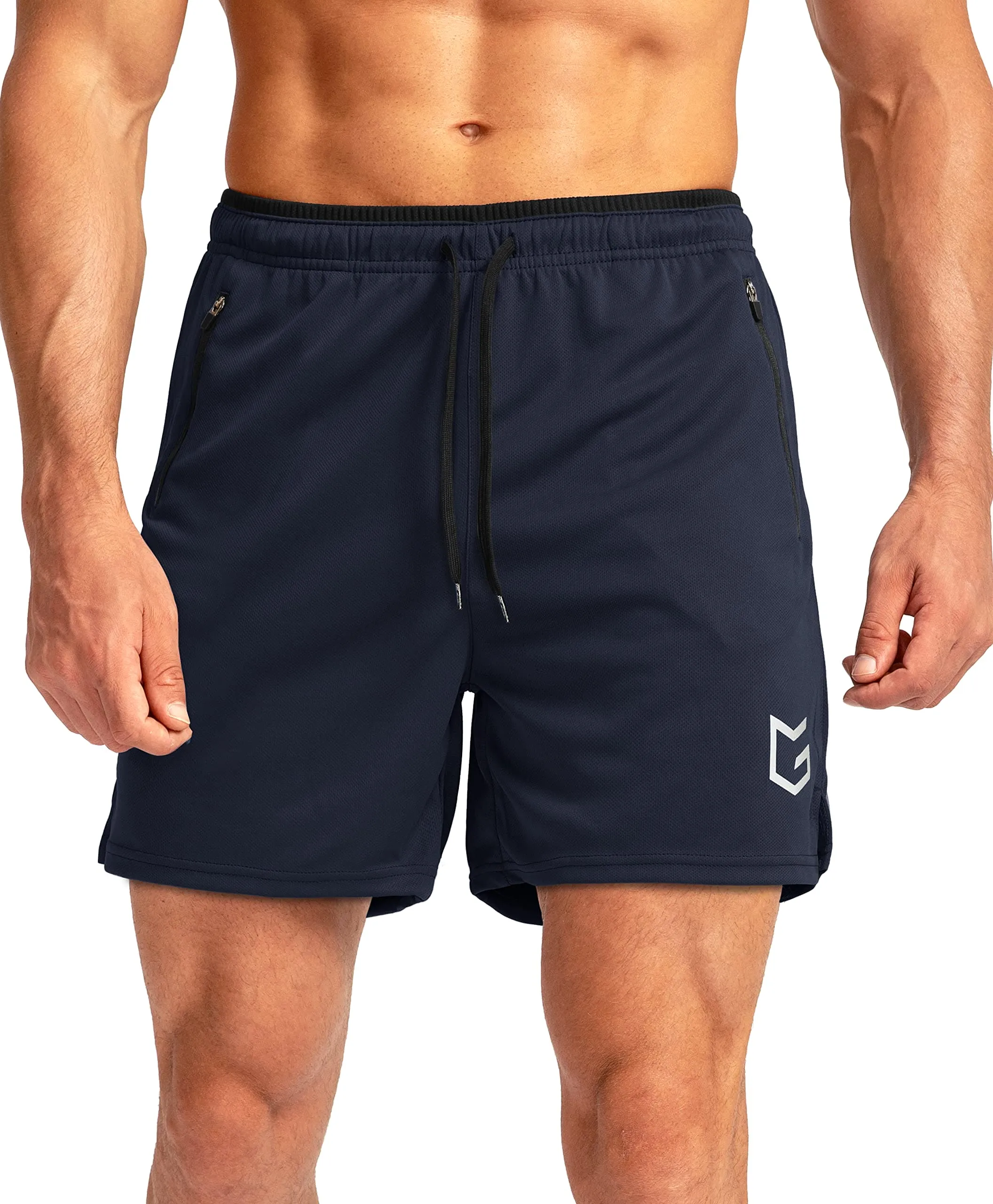 G Gradual Men's Running Shorts with Zipper Pockets Quick Dry Gym Athletic Workout 5" Shorts for Men (Navy)