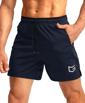 G Gradual Men's Running Shorts with Zipper Pockets Quick Dry Gym Athletic Workout 5" Shorts for Men (Navy)