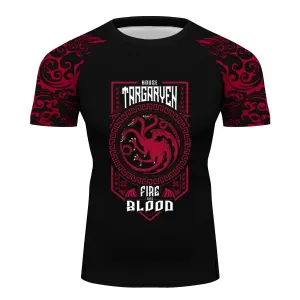 Game of Thrones House Targaryen Short Sleeve Compression Training Rash Guard for MMA BJJ Wrestling