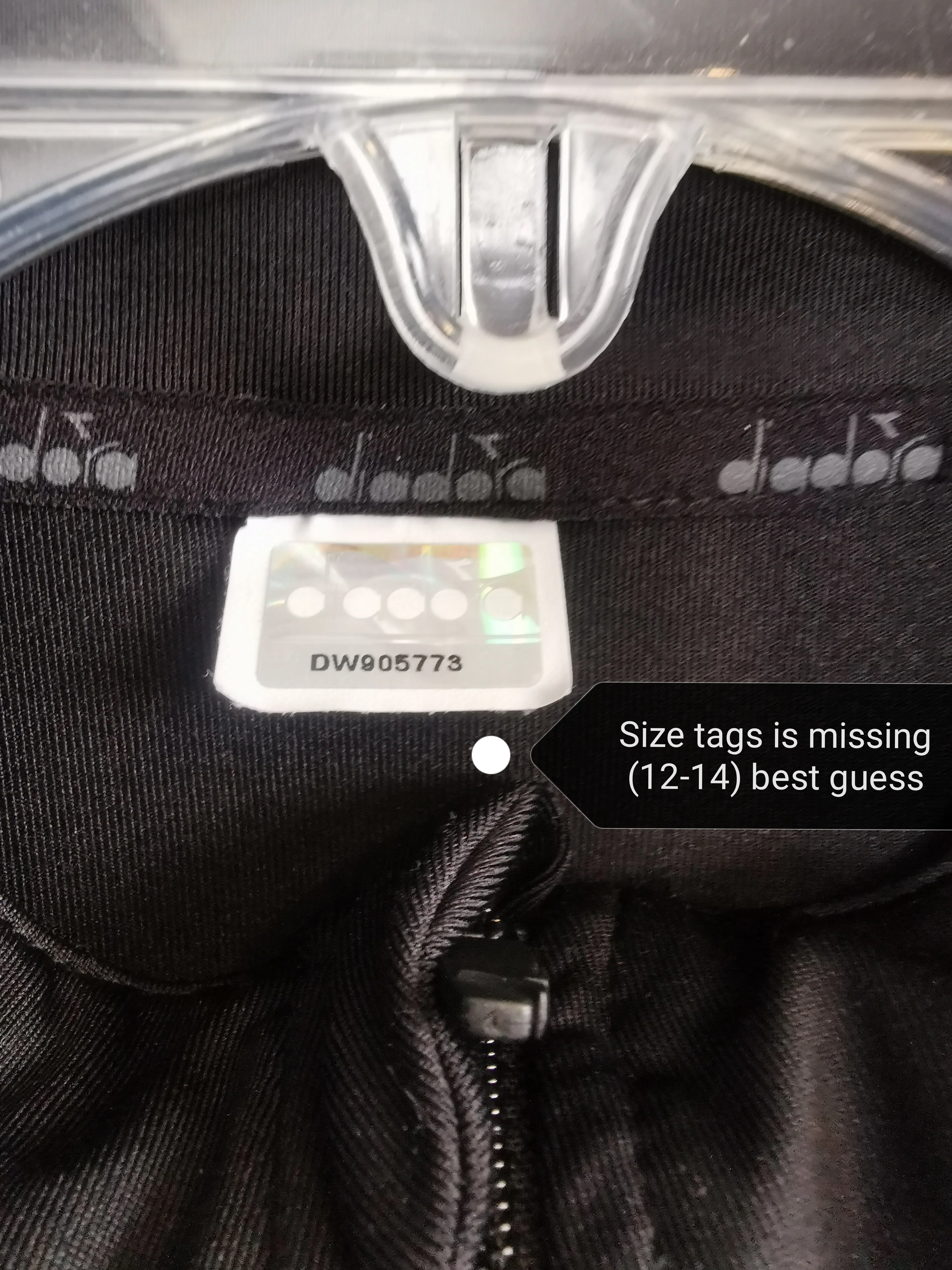 GIRL SIZE 12/14 YEARS - DIADORA, Black, Zippered Athletic Jacket EUC B36