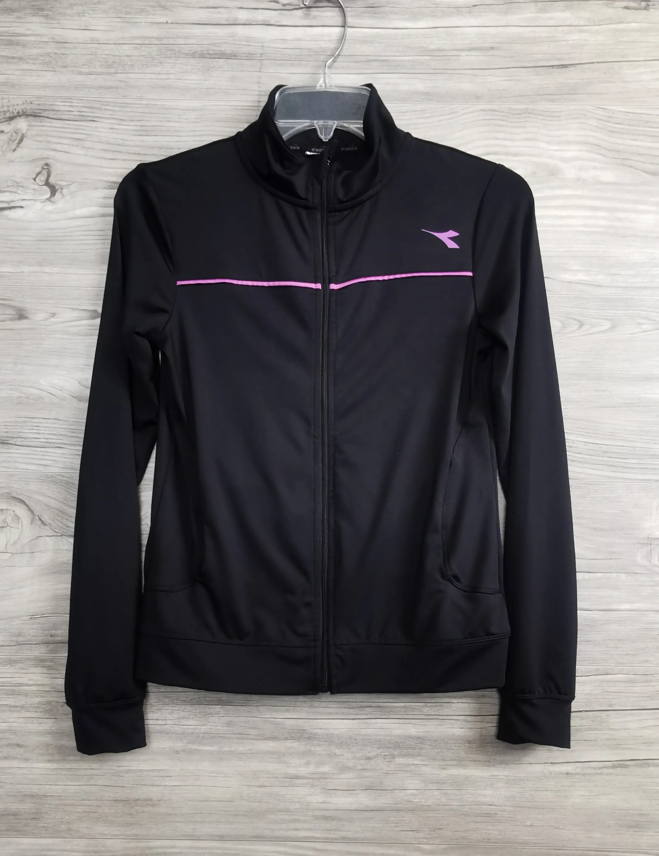 GIRL SIZE 12/14 YEARS - DIADORA, Black, Zippered Athletic Jacket EUC B36