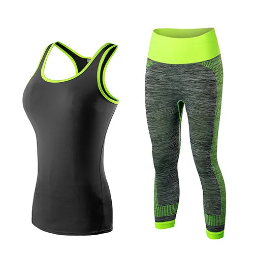 GoBliss 2pcs Sets Women Gym Tank Top & Capri Pants