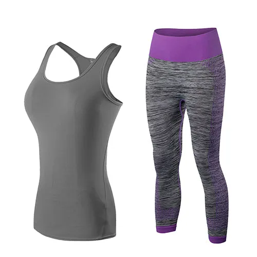 GoBliss 2pcs Sets Women Gym Tank Top & Capri Pants