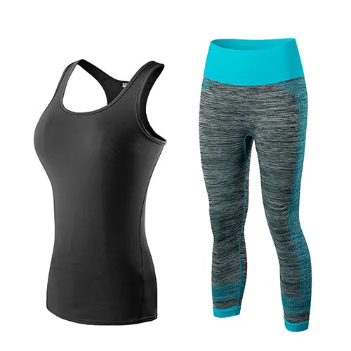 GoBliss 2pcs Sets Women Gym Tank Top & Capri Pants