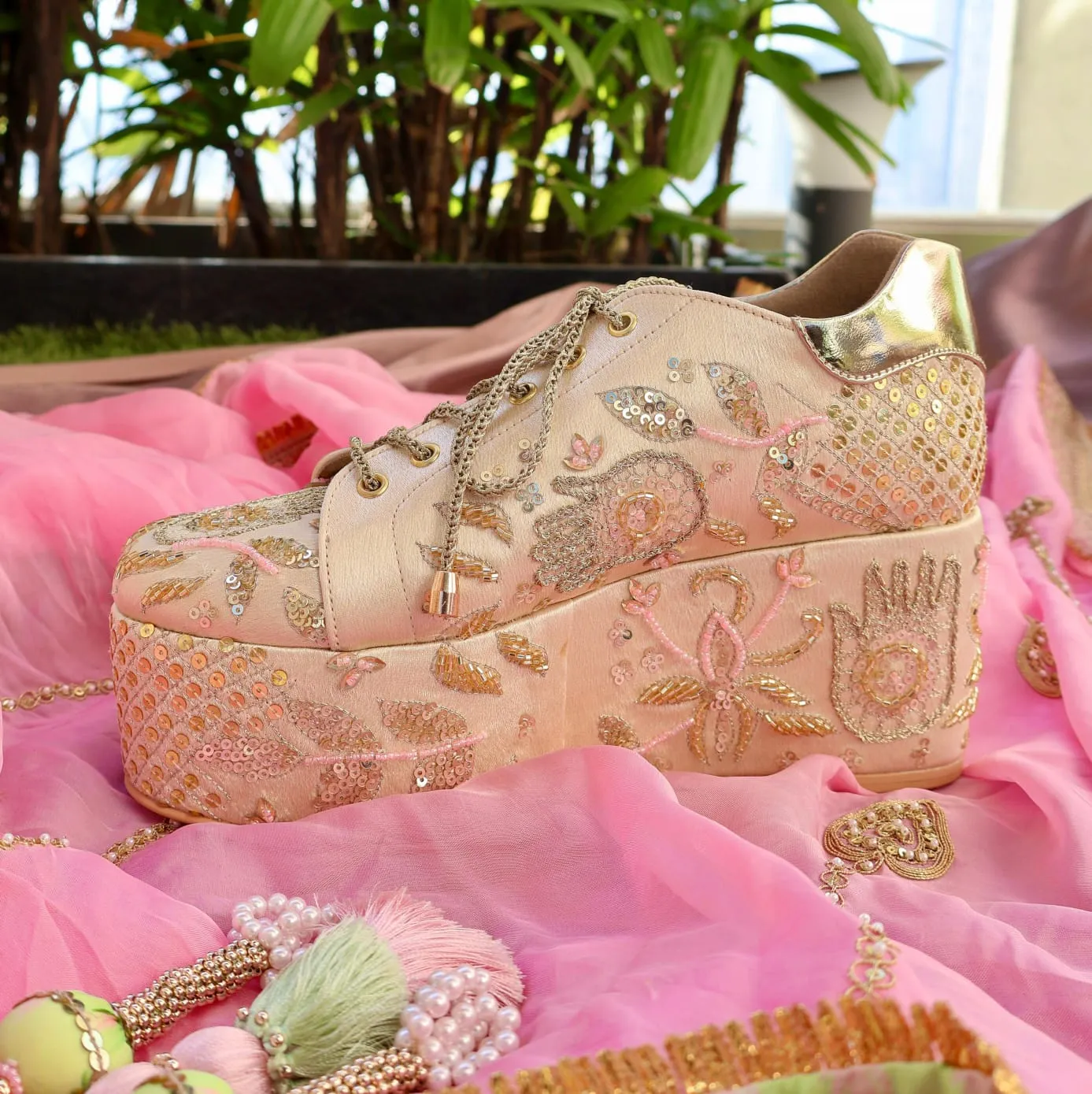 Gold Bridal Sneaker Platform Wedges - Customized Wedding Sneakers