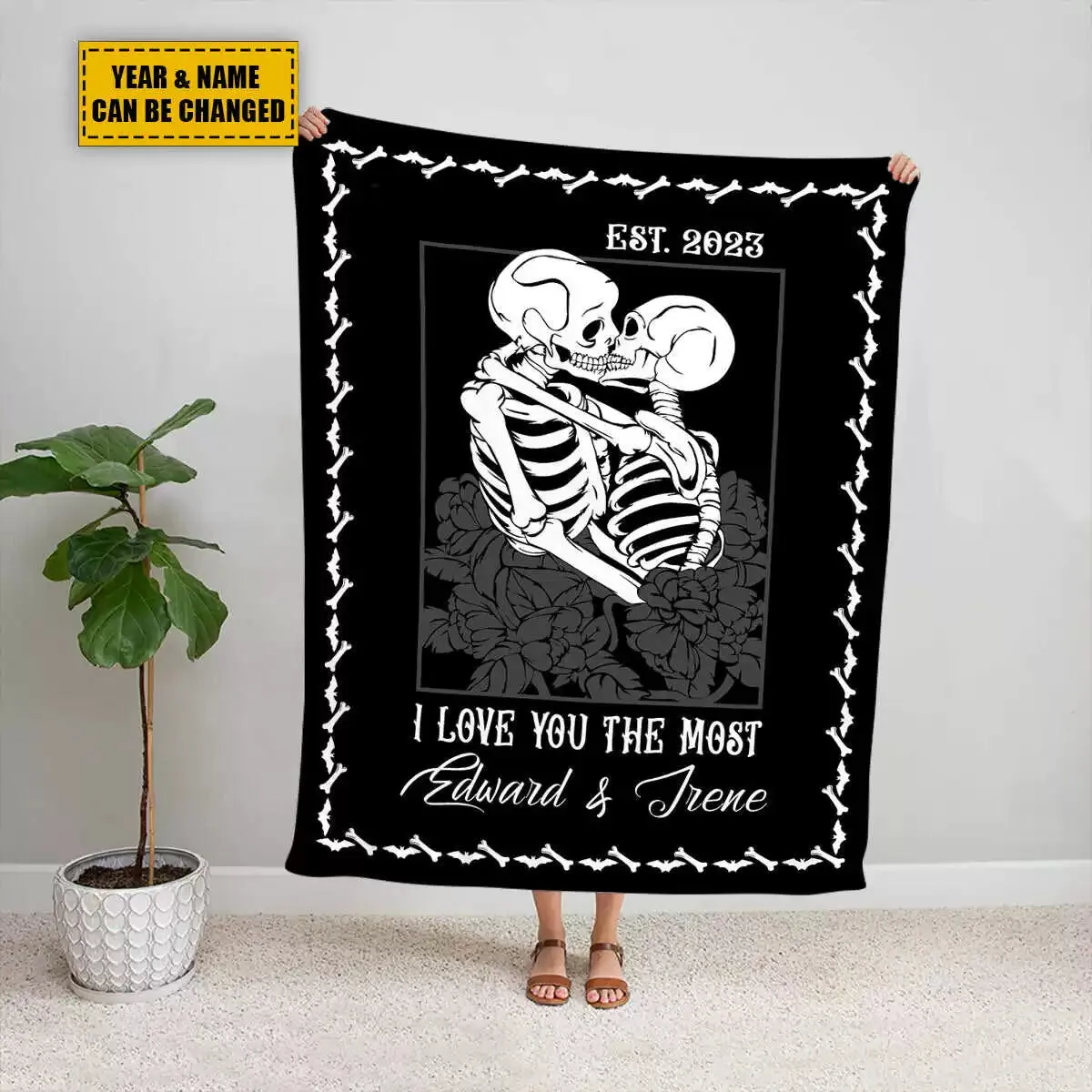 Halloween Skeleton Couple Personalized Wool Blanket
