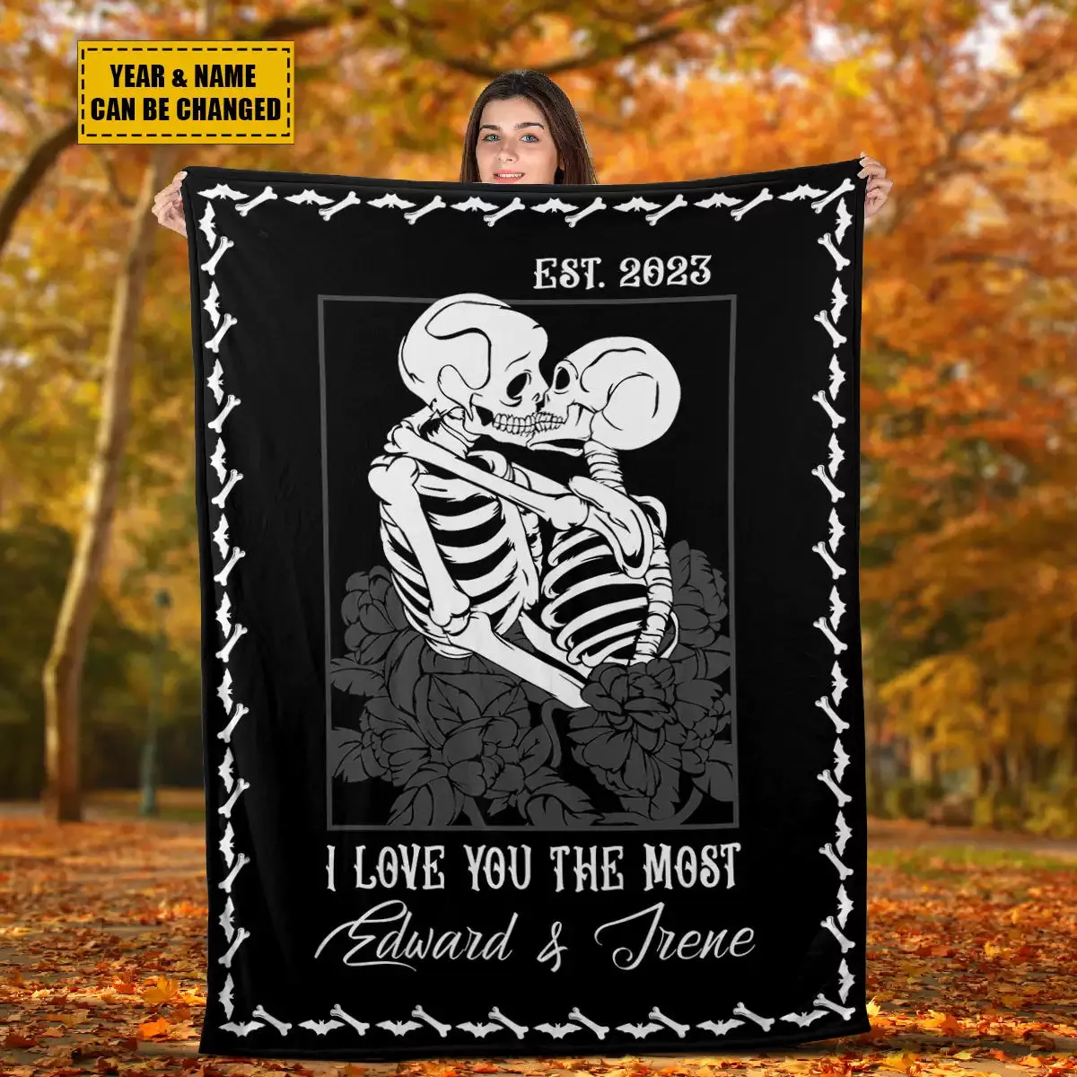 Halloween Skeleton Couple Personalized Wool Blanket