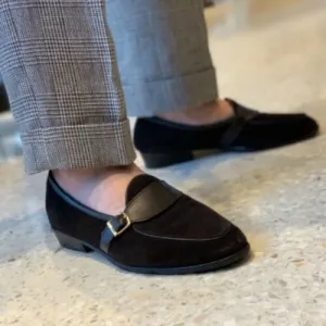 Handmade Black Velvet Monk Casual Shoes for Men
