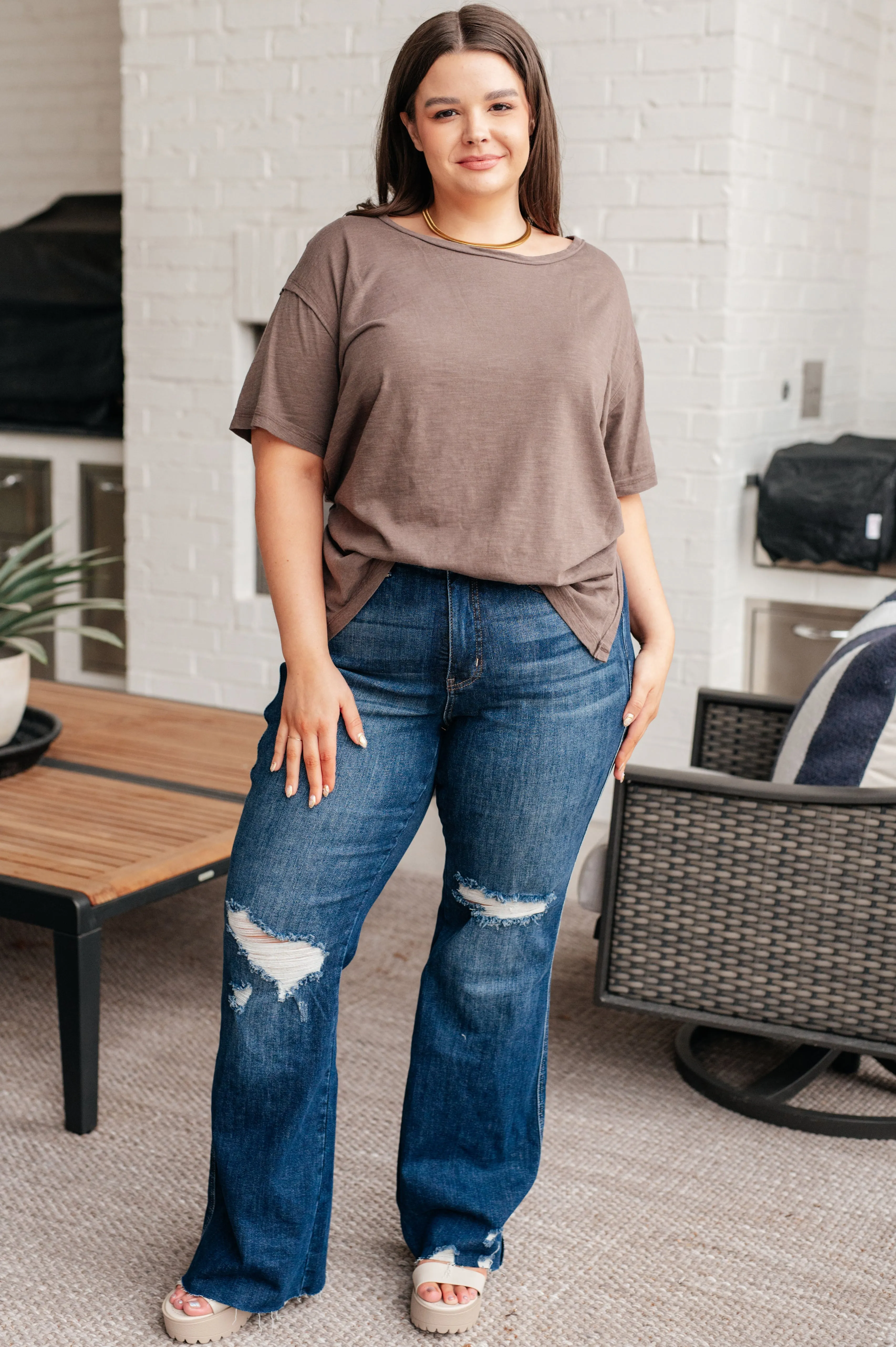 Hazel Blues® |  Let Me Live Relaxed Tee in Brown