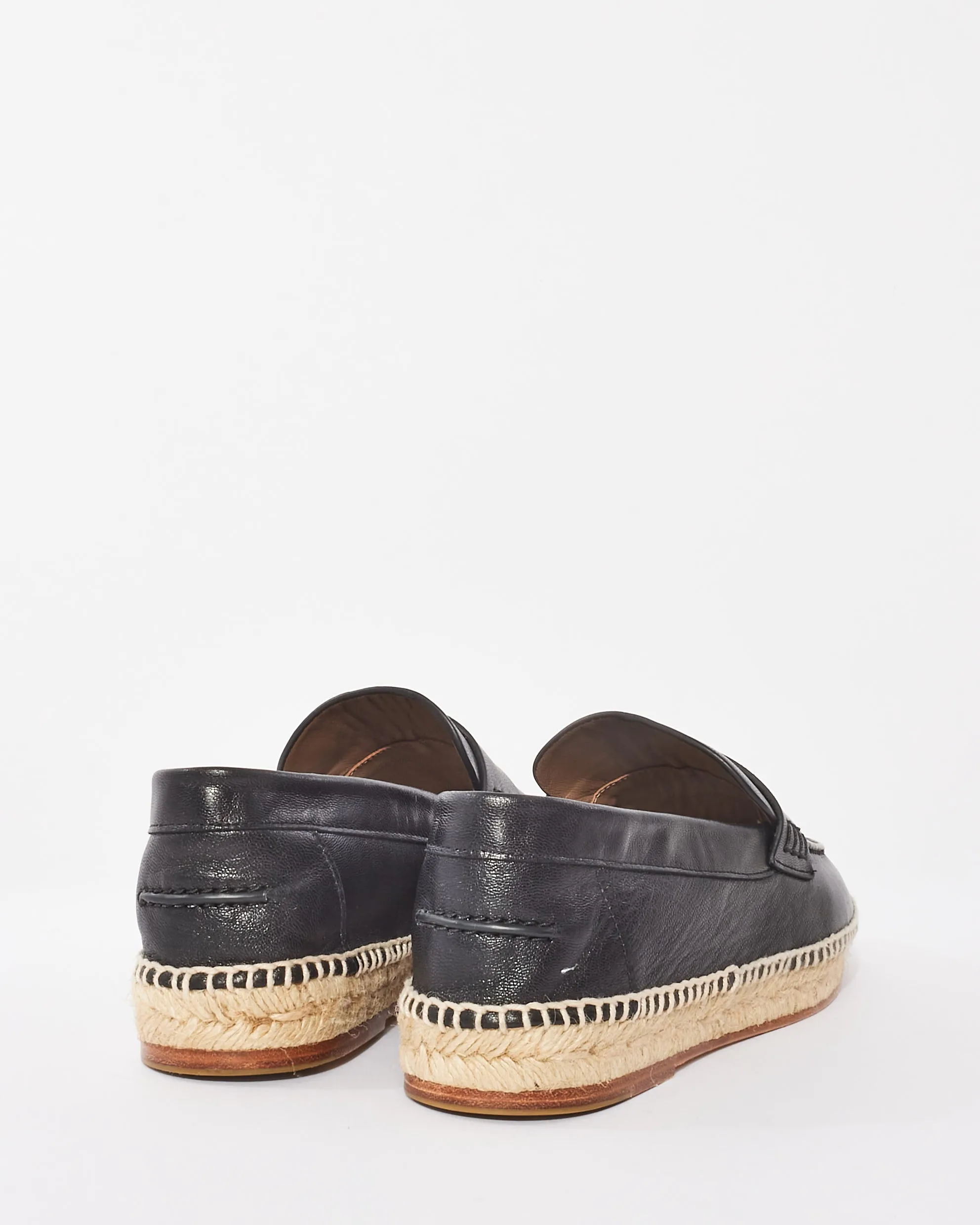 Hermès Black Leather Trip Espadrille Flats - 38