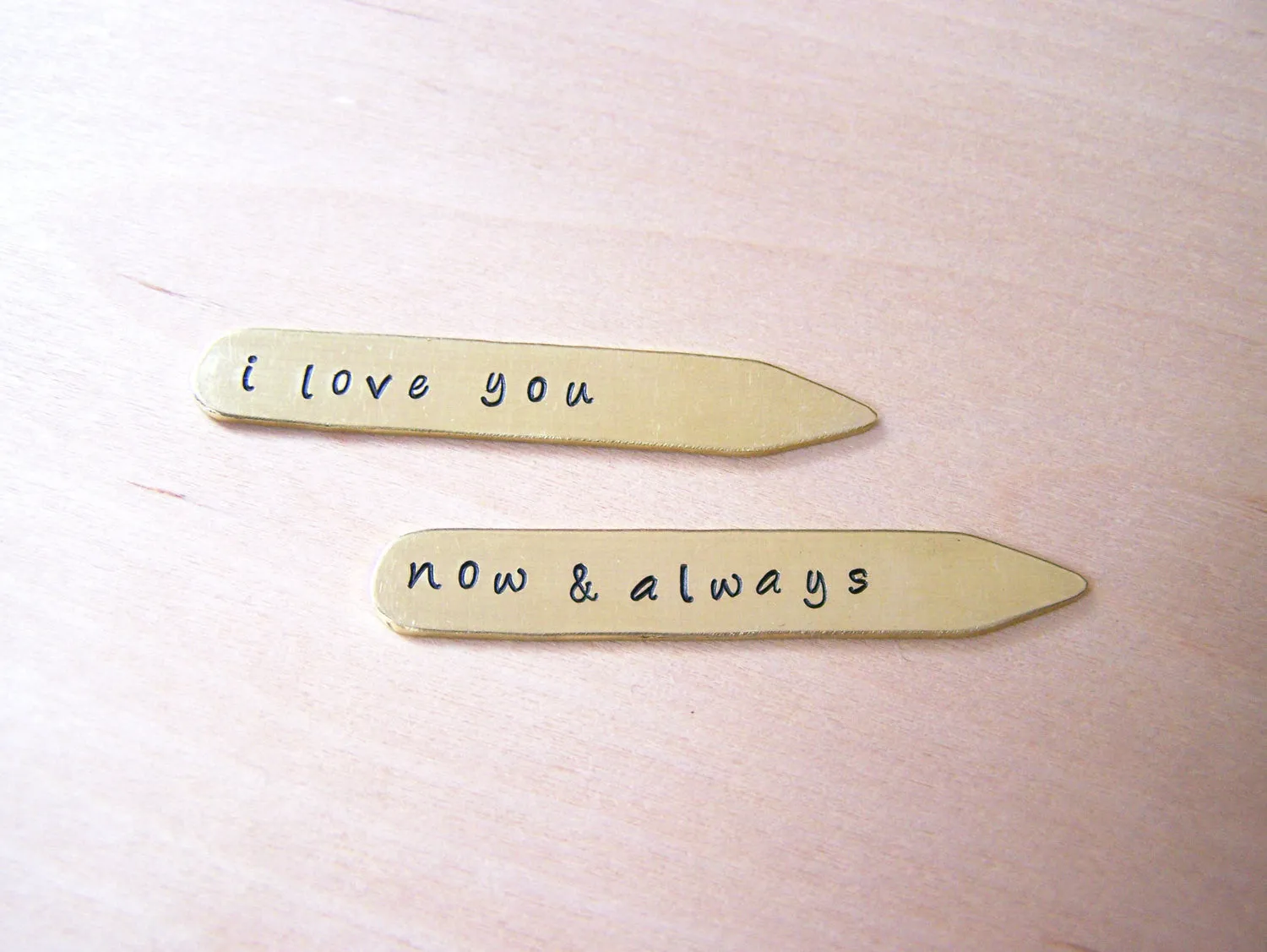 I Love You Custom Message Hand Stamped Brass Monogrammed Collar Stays / Gift for Him