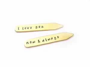 I Love You Custom Message Hand Stamped Brass Monogrammed Collar Stays / Gift for Him