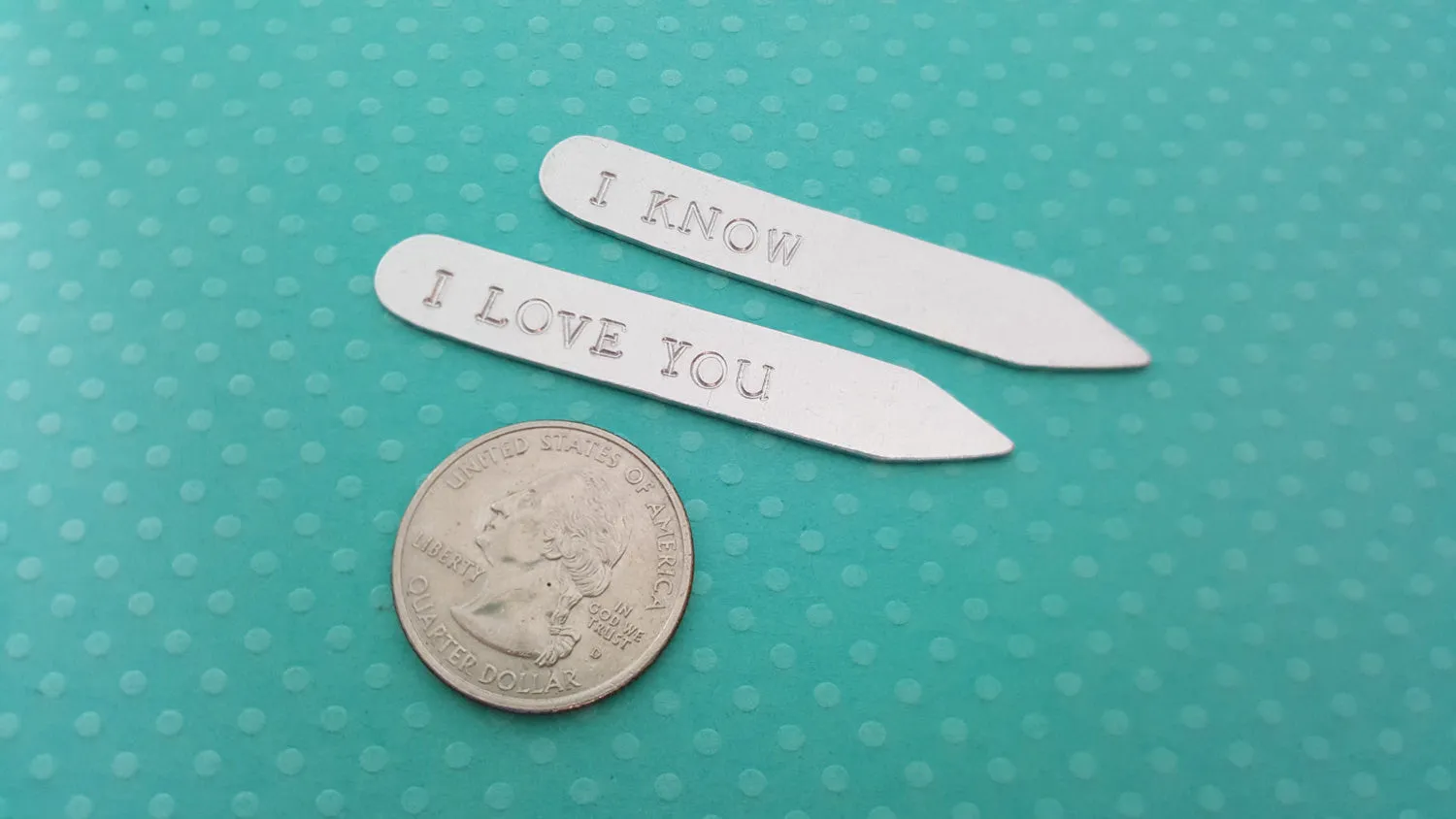 I Love You I Know Hand Stamped Silver Monogrammed Collar Stays / Gift for Him