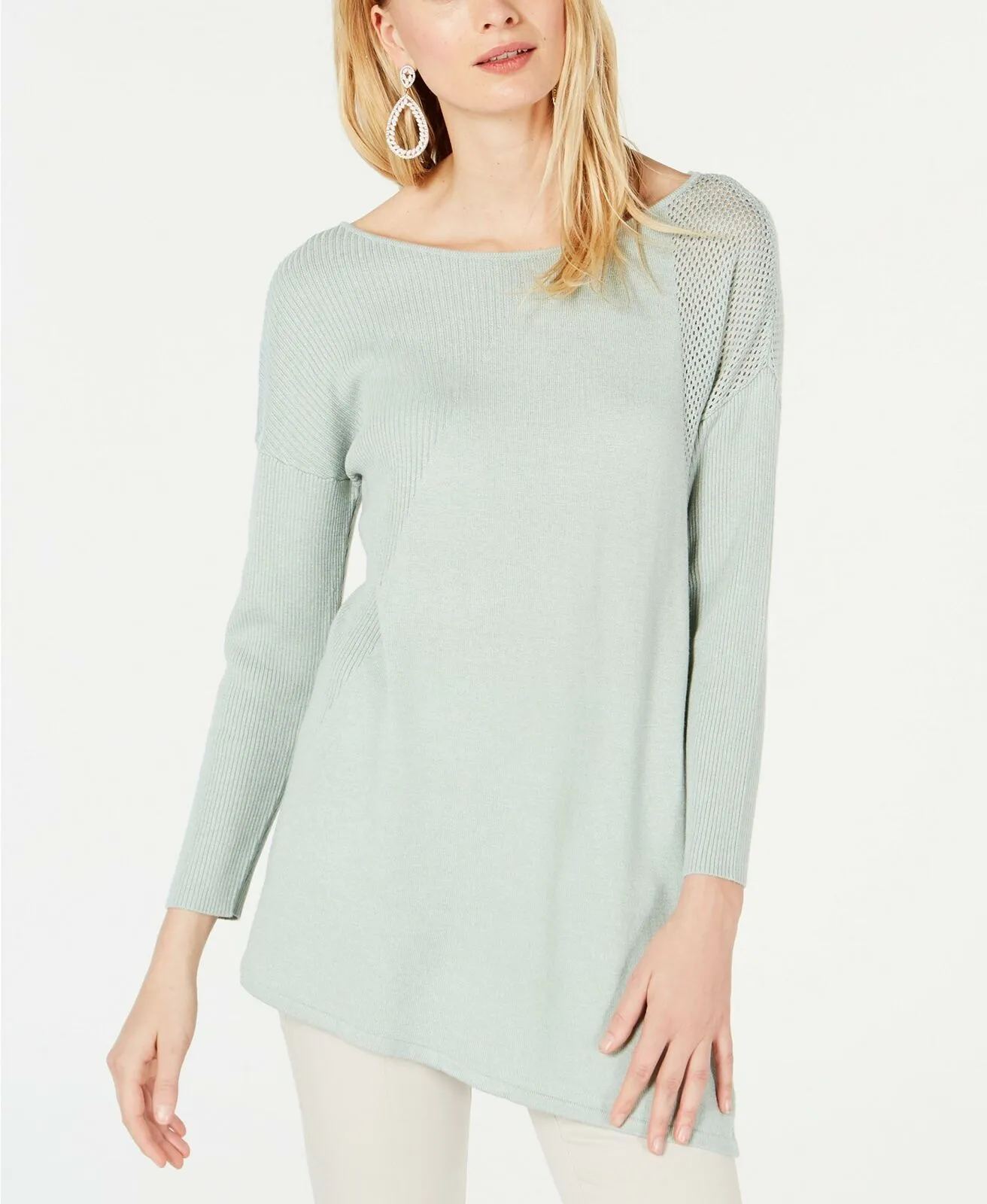 INC International Concepts Asymmetric Sweater Green Mist Petite Small