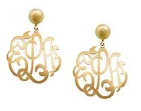 Jane Basch Drop Earrings with Lace Monogram - 14K Gold or Gold Vermeil