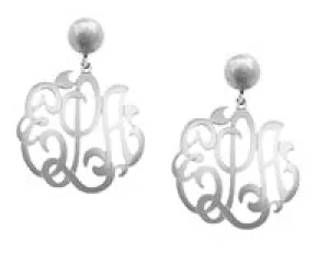 Jane Basch Drop Earrings with Lace Monogram - Sterling Silver