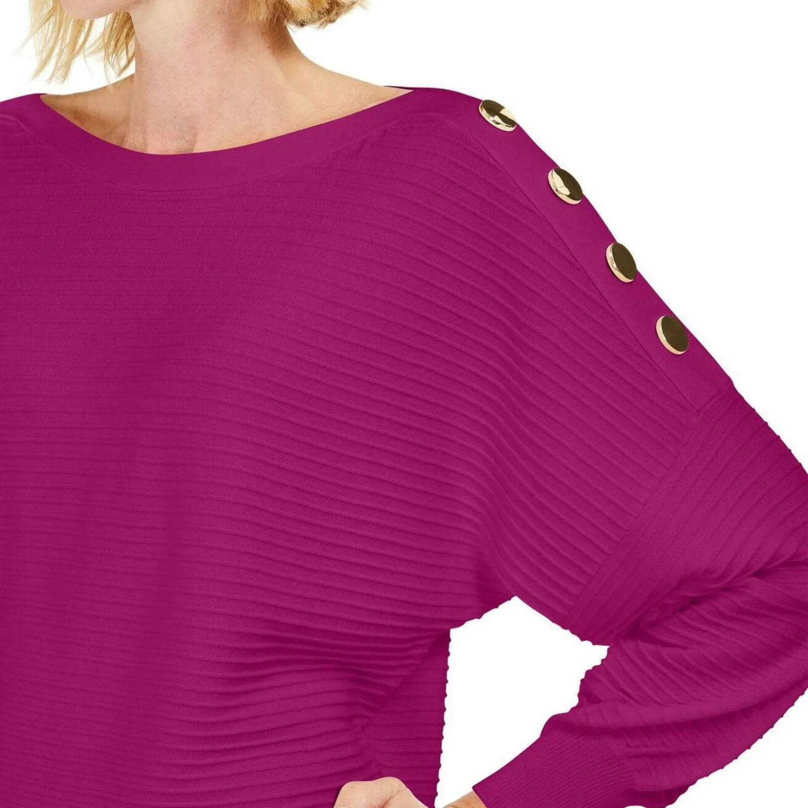 JM Collection Women's Textured Knit Button Accents Dolman Sleeve Sweater