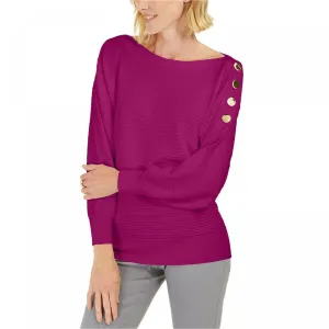 JM Collection Women's Textured Knit Button Accents Dolman Sleeve Sweater