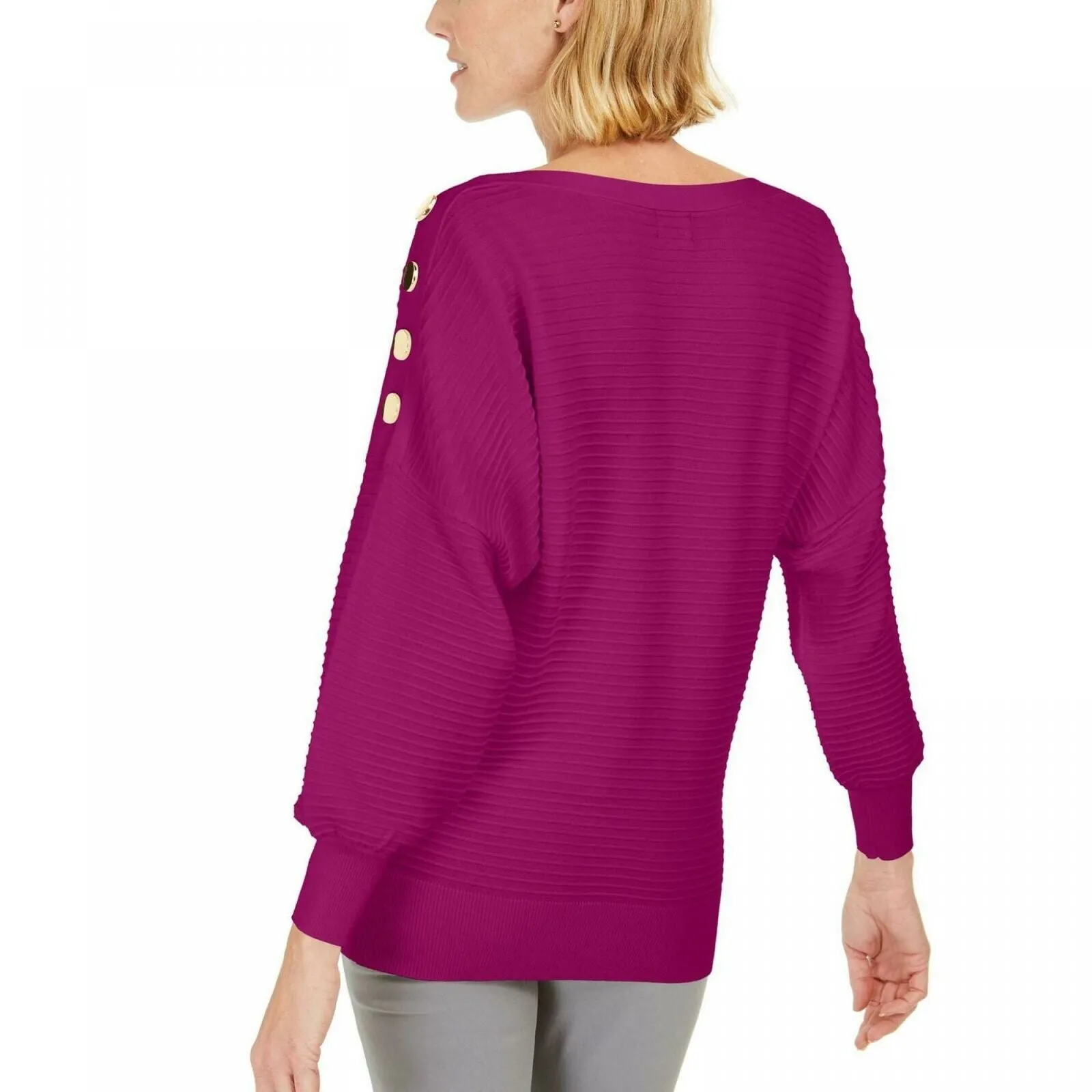 JM Collection Women's Textured Knit Button Accents Dolman Sleeve Sweater