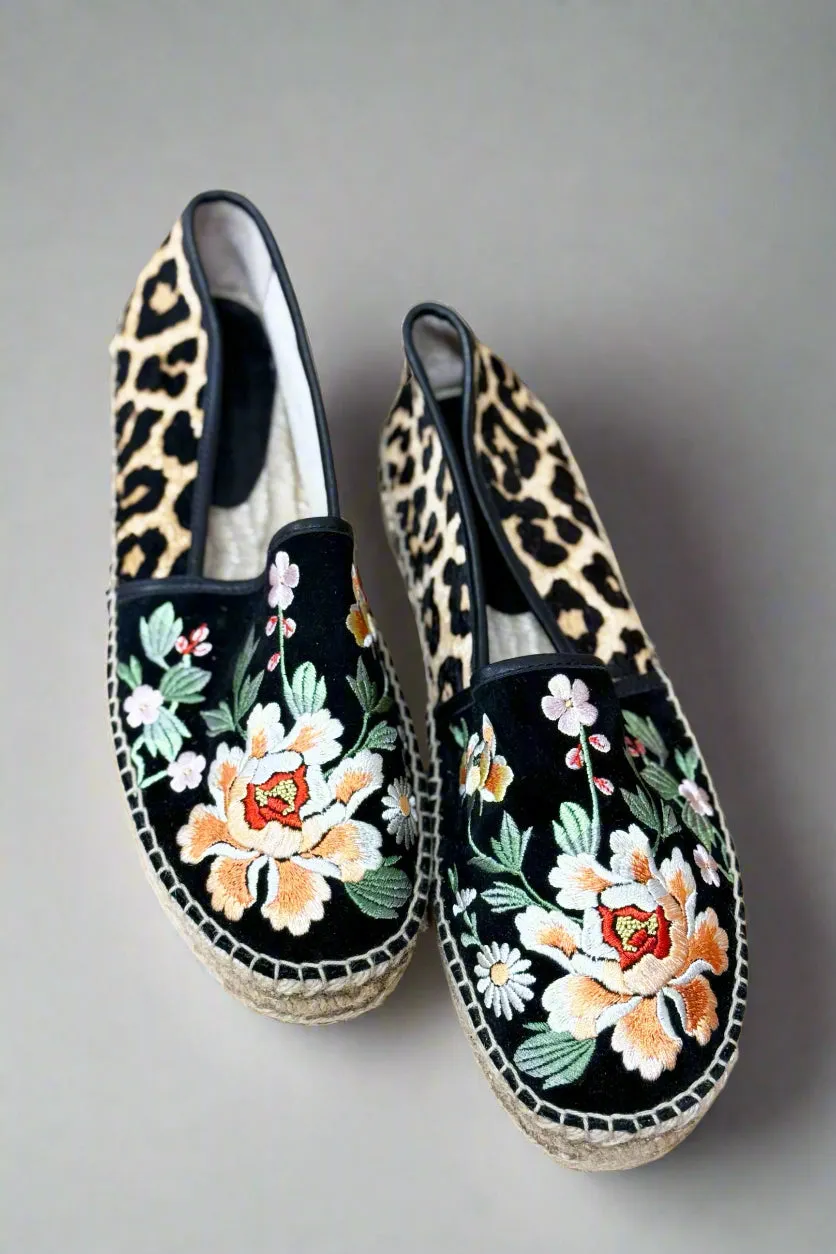Johnny Was Black Acacia Leopard Espadrille JWS0055
