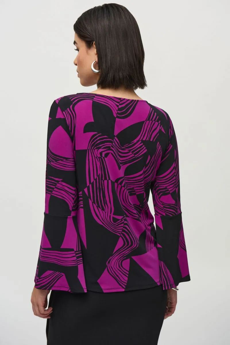 Joseph Ribkoff Empress/Black Abstract Print Flared Slit Sleeve Top 244111