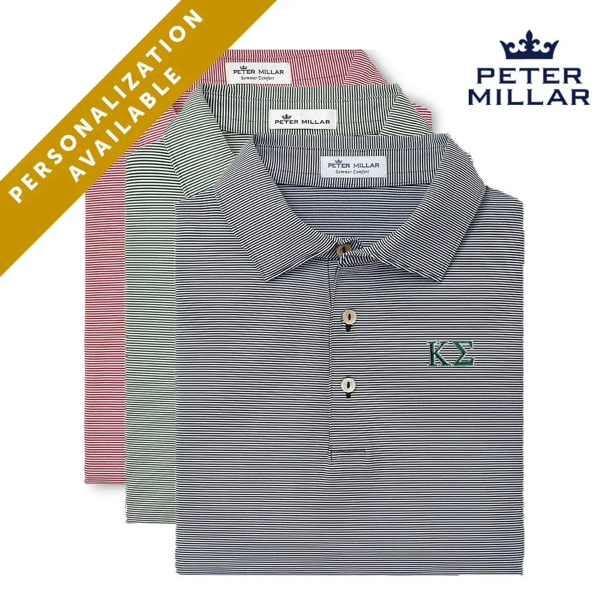 Kappa Sig Peter Millar Jubilee Stripe Stretch Jersey Polo with Greek Letters