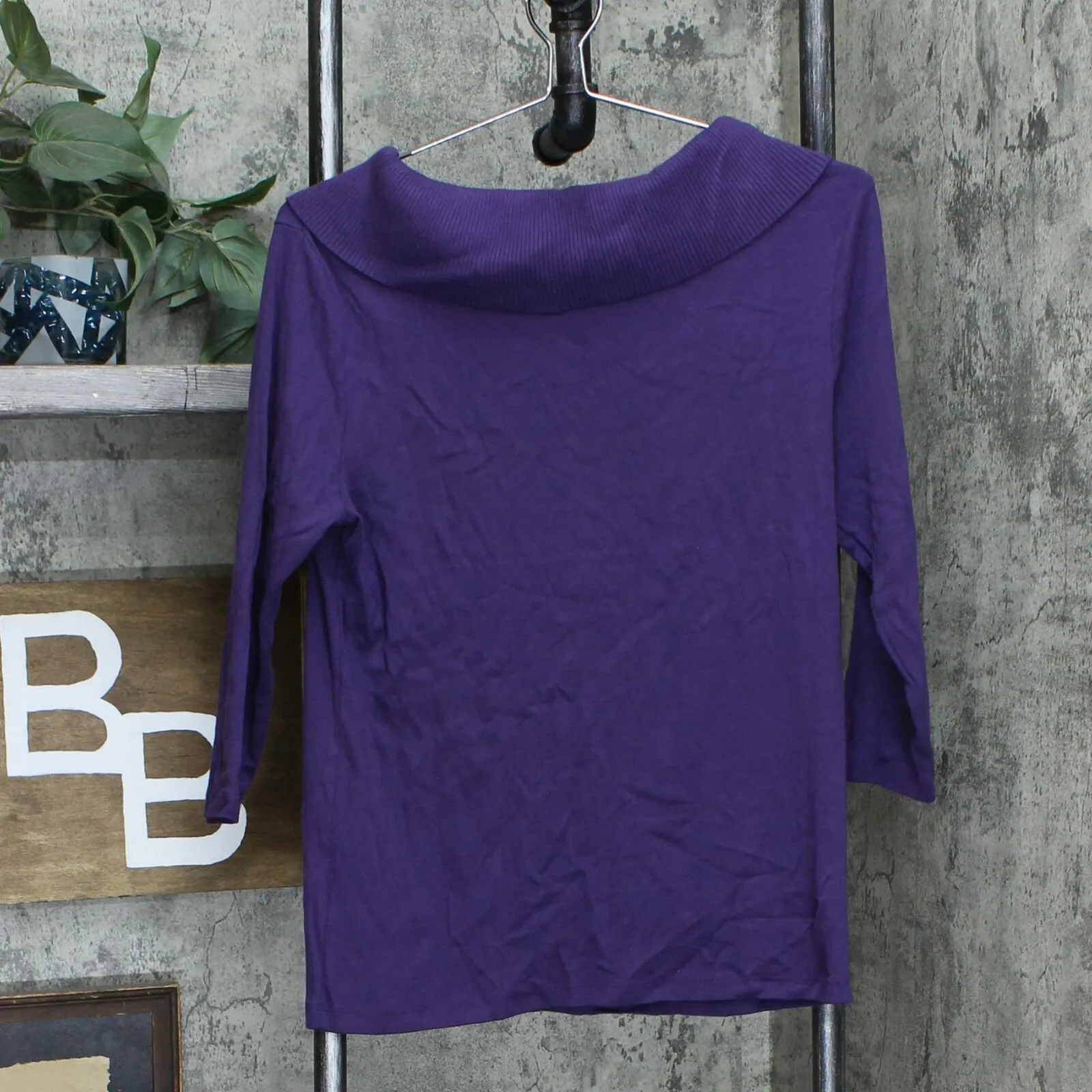 Karen Scott Petite 3/4 Sleeve Cotton Shawl Collar Knit Top
