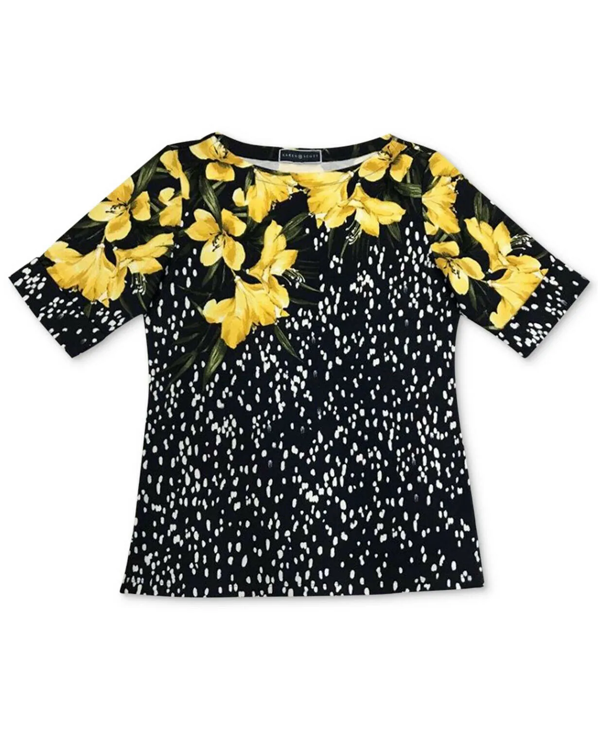 Karen Scott Plus Size Mixed Print Boat Neck Knit Top