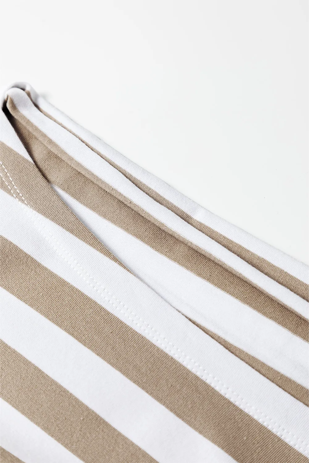Khaki Striped Boat Neck Long Sleeve Top