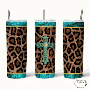 Leopard Print With Cross 20 oz. Skinny Tumbler