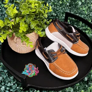 Little Boy's Brown/Tan Boat Shoes