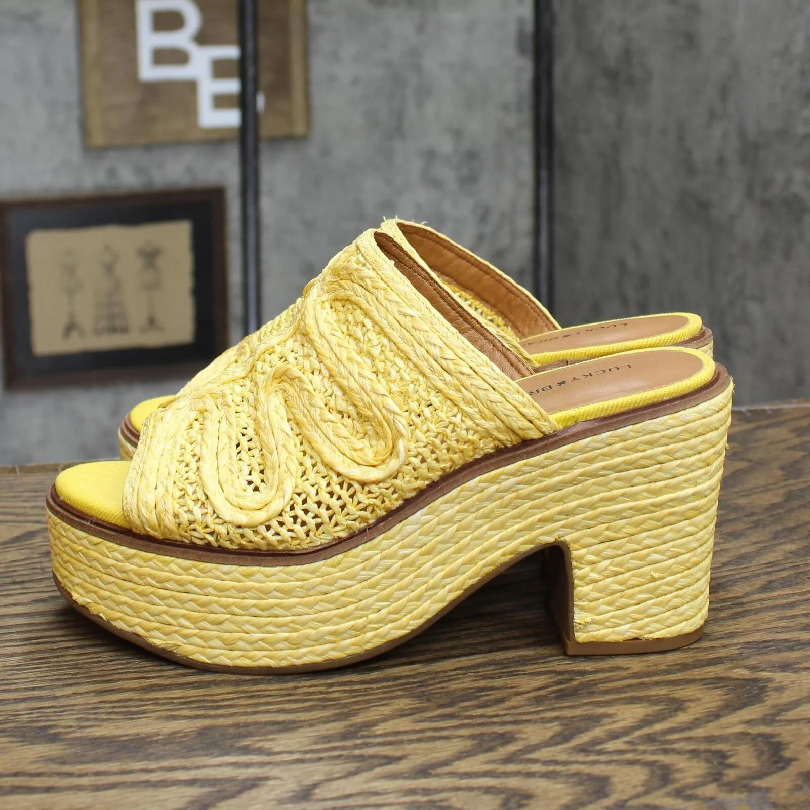 Lucky Brand Women's Yena Raffia Wedge Sandals Shoes LK-YENA Mimosa Yellow 9M