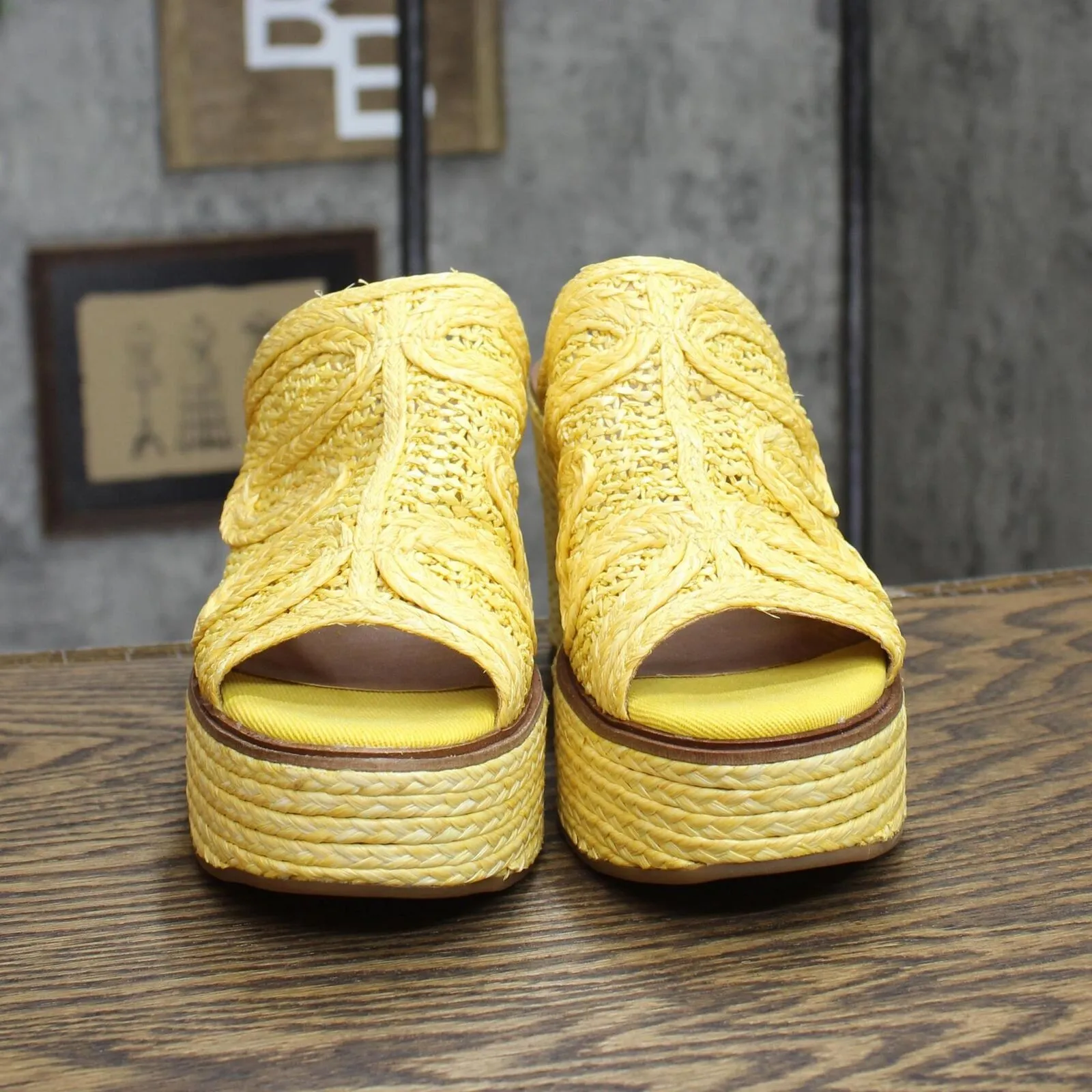Lucky Brand Women's Yena Raffia Wedge Sandals Shoes LK-YENA Mimosa Yellow 9M